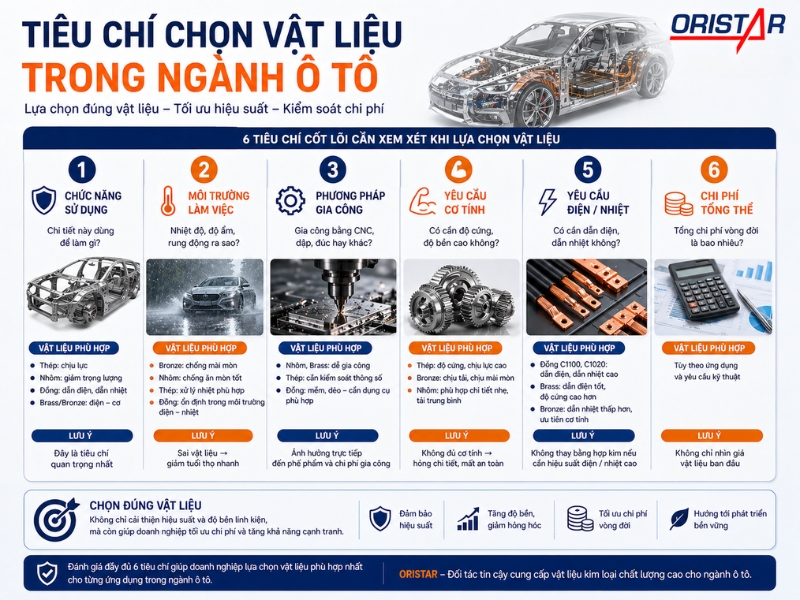 Tiêu chí chọn vật liệu trong ngành ô tô